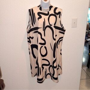 Cream Midi Dress with Bold Black Abstract Print